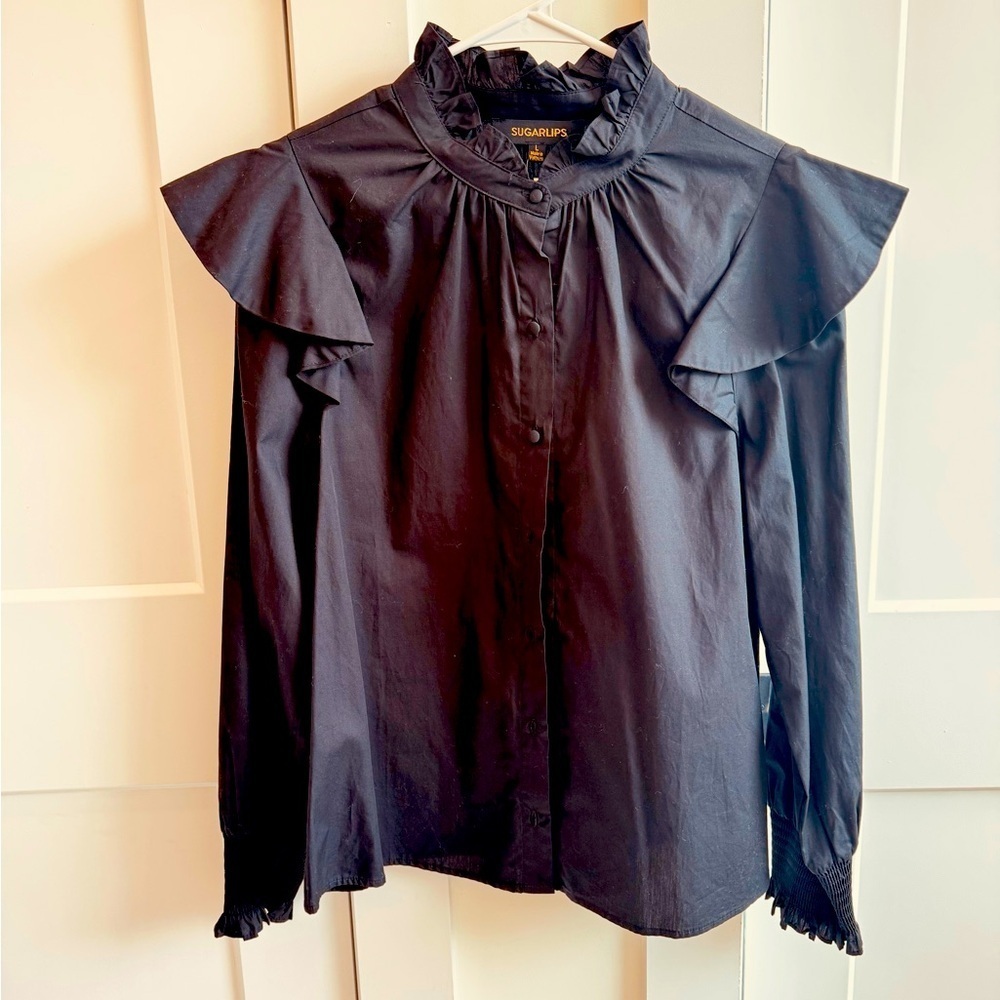 Sugarlips Black Ruffled Bib Collar Blouse​​​​